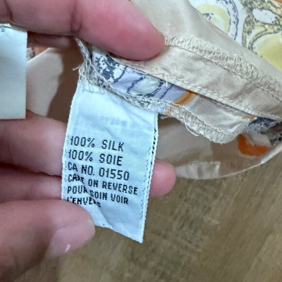 Vintage Dalmys 100% Silk Button Down Shirt Tan Abstract Oversized Artsy M - Picture 6 of 8